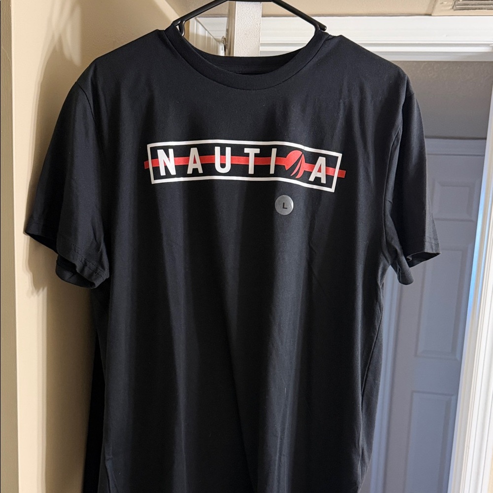 Nautica Men's Black and Red Logo Tee